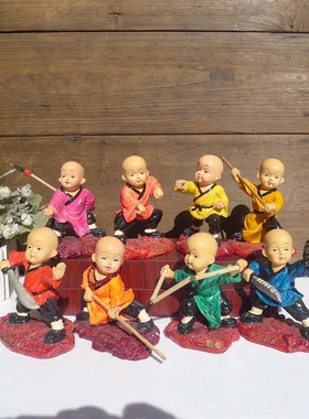白衣彩衣少林武功夫小o子和尚摆件 大号树脂罗汉摆设家饰车饰武馆