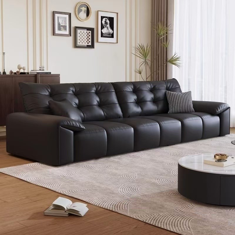 意式极简大黑熊真k皮沙发家用客厅大小户型现代简约轻奢直排三人