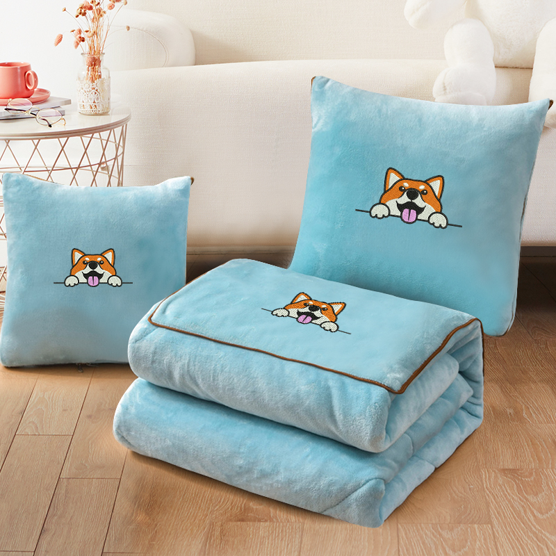 加厚抱枕被子两用珊瑚绒冬季空调毯D子午睡办公室汽车载枕头可定