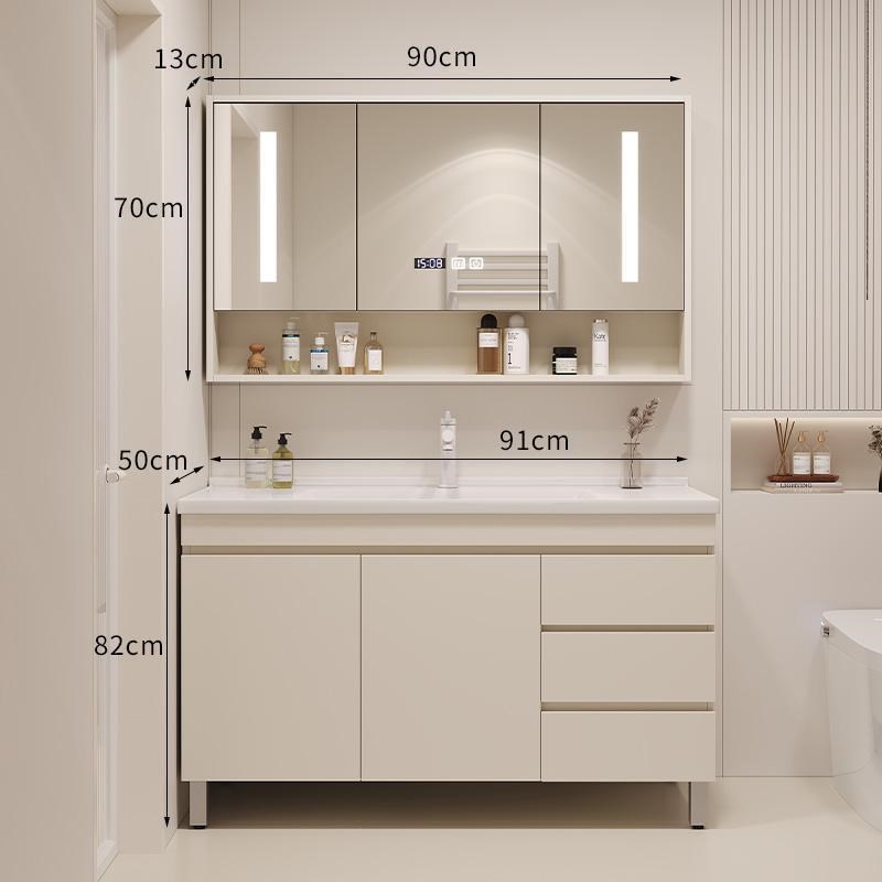 轻奢法式奶油风陶瓷一q体盆实木智能卫生间洗手洗脸落地式浴室柜