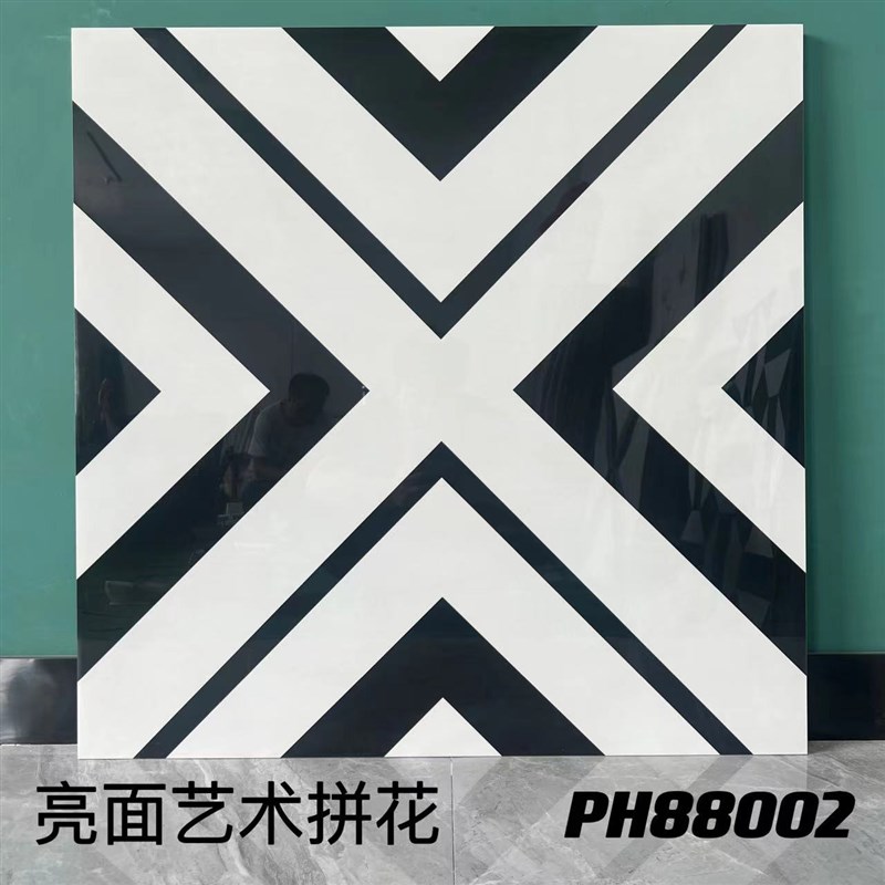 黑白花砖理发店婚纱店餐厅拼花v地砖800x800别墅会所个性定制瓷砖