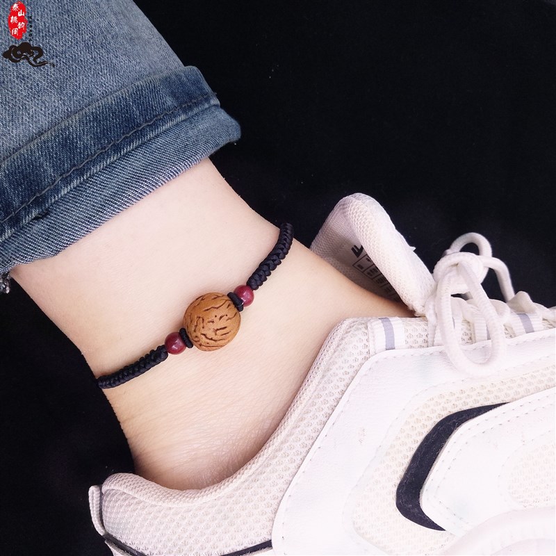 红绳好运毛桃核胡篮n木朱砂转运珠守护男女情侣平安本命年手链脚
