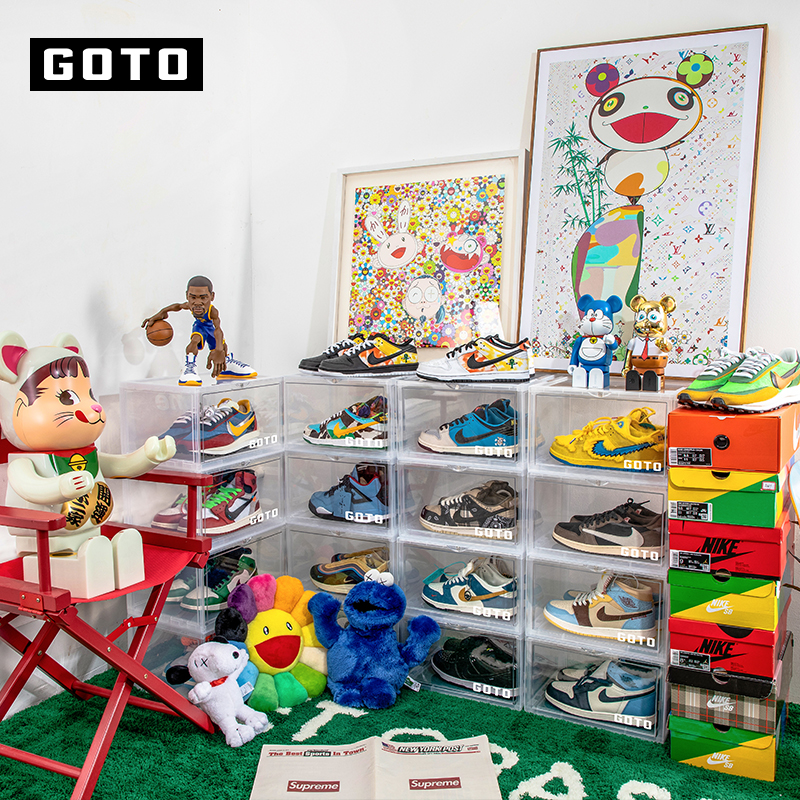 GOTO鞋盒多功能创意收纳盒透z明球鞋收纳侧开防氧化网红收纳鞋架