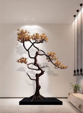 大型铁艺迎客松摆件酒店摆件大堂会所金属招财客厅玄关售楼处装饰