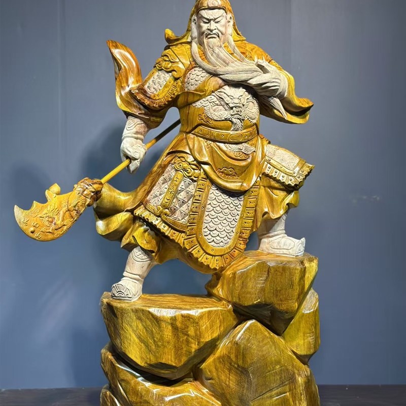 红木花梨香樟木雕摆件乌木关公神像武财神关二爷大型根雕开业送礼