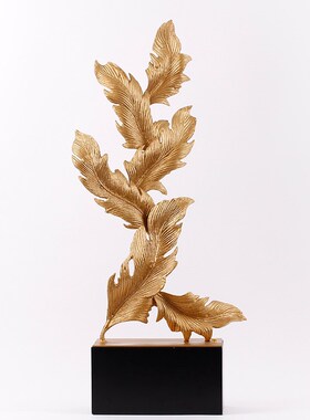 新中式轻奢金属羽毛摆件酒店展厅柜售楼处别墅客厅玄关柜软装饰品