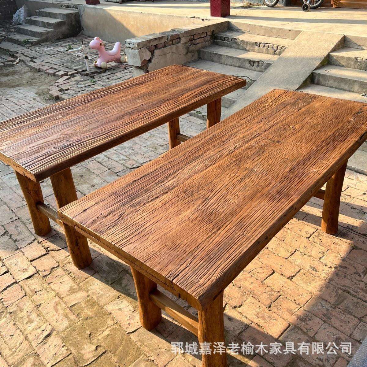 老榆木门板茶桌茶台怀旧原木吧台风化木板餐桌旧木桌复古实木桌子
