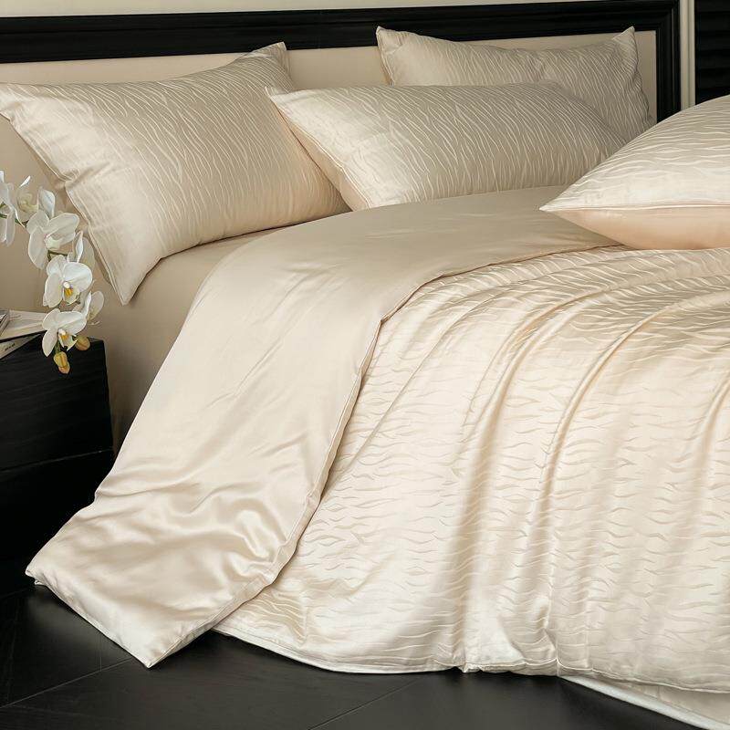 A类天丝棉贡缎浮雕提花四件套轻奢天丝棉双人床单床笠套件