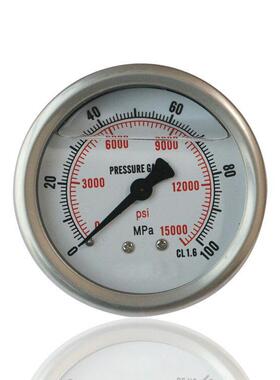 全钢超高压力表耐震压力表不锈钢充油压力表轴向YB60Z 100MPA厂销