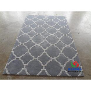 现代简约灰色立体长方形格子中式客厅茶几地毯书房卧室客房门口垫