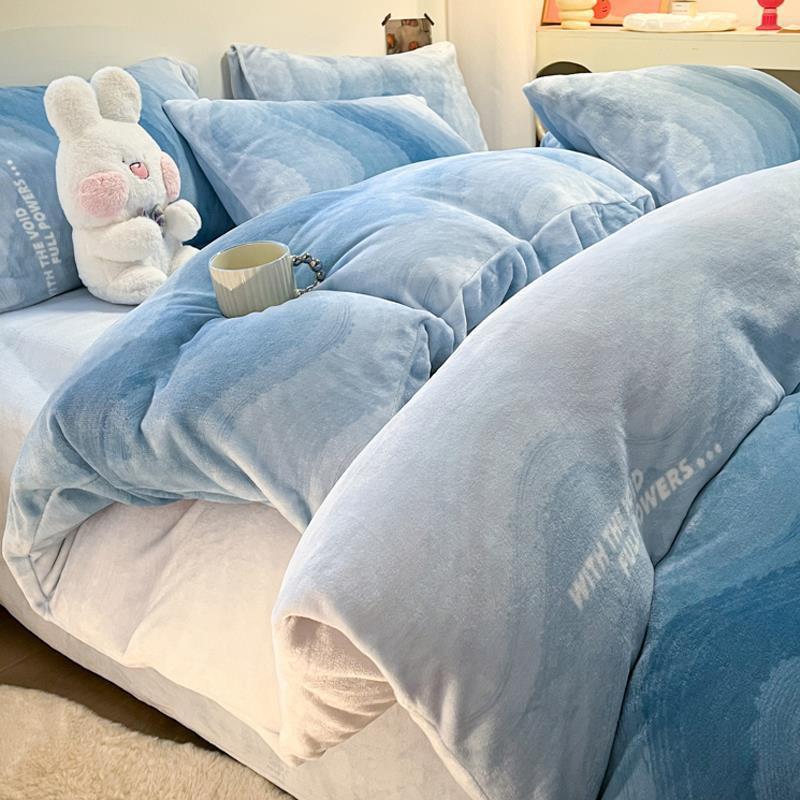渐变牛奶珊瑚绒四件套2024新款冬季加厚法兰绒面被套床单床上用品