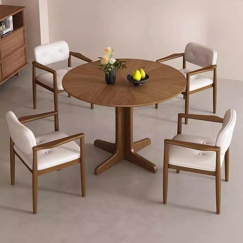 法式复古圆餐桌竹蜻蜓北美黑胡桃木实木北欧家用小户型吃饭桌圆桌