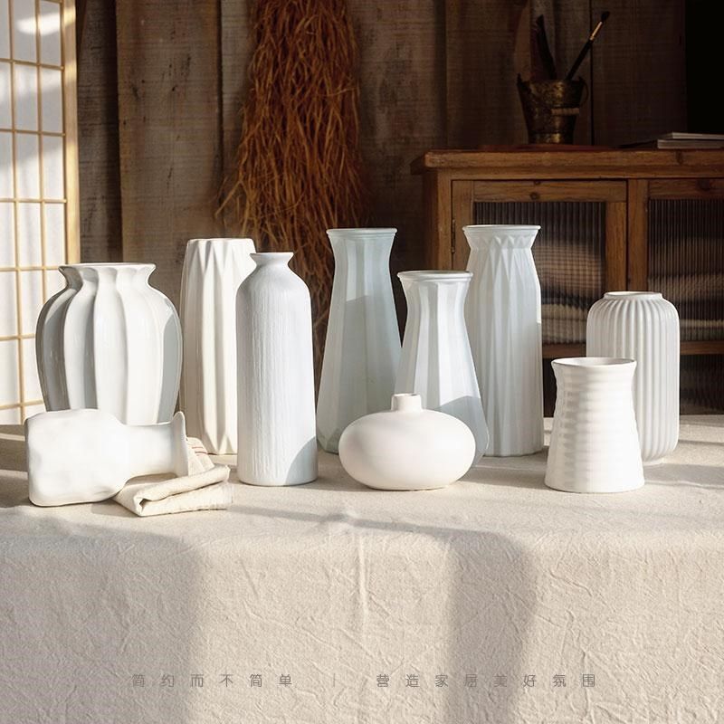 白色餐桌欧式简h约家居装饰摆设客厅玄关花器简约现代陶瓷干花花