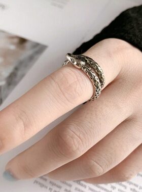 形食指泰银网红蛇蛇型欧美动物复古男女环潮人新款做旧造开口戒指