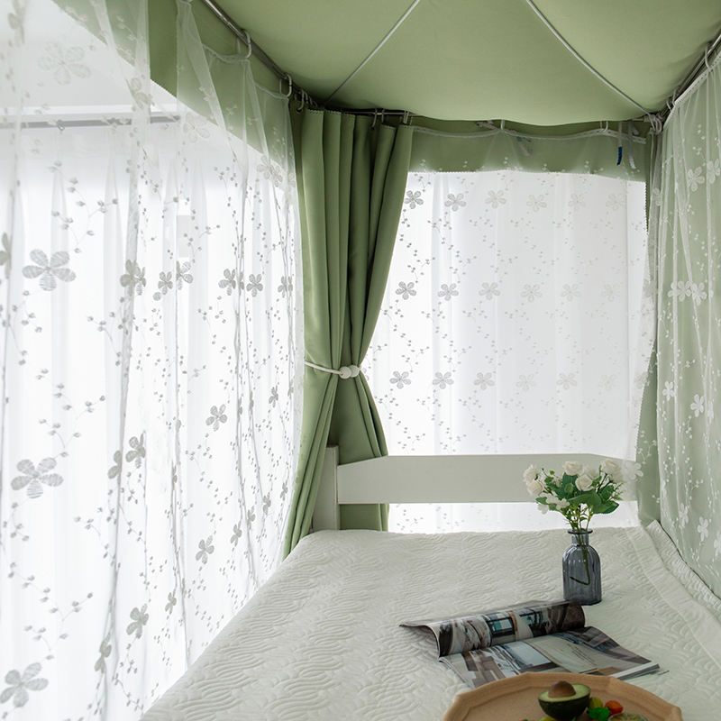 学生宿舍床帘下铺女强遮光加厚寝C室少女清新上铺绿色加密绣花蚊