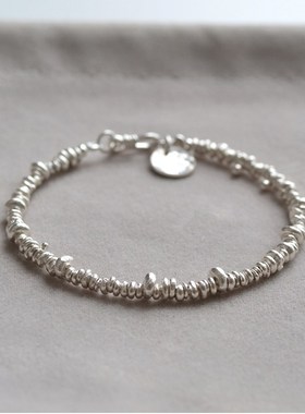 碎银几两  不规则碎银珠999足银手H链女闺蜜情侣礼物古风特色简约