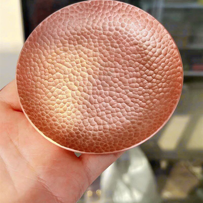 手工锻打加厚纯紫铜茶盘r家用铜茶托杯垫茶托盘中式圆形金属小茶