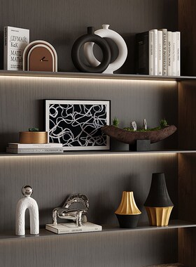 意式轻奢黑金花器壁o柜展示柜艺术品摆件餐边柜客厅办公室软装饰