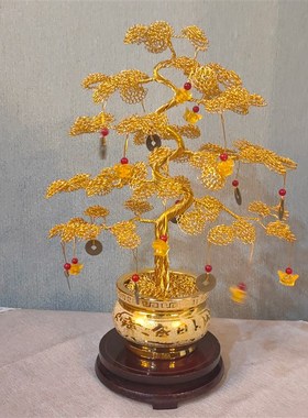 创意发财b树招财树纯手工新宅乔迁开 业公司前台玄关摇钱树装