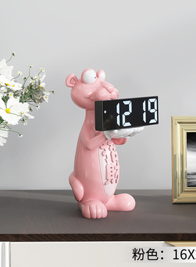 奶油风动物电子钟桌面摆件客厅玄关电H视柜家居装饰品卧室床头闹