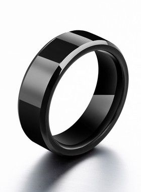 戒指男潮人钨金钢欧美简约复古学生个性刻L字单身食指男生黑色指