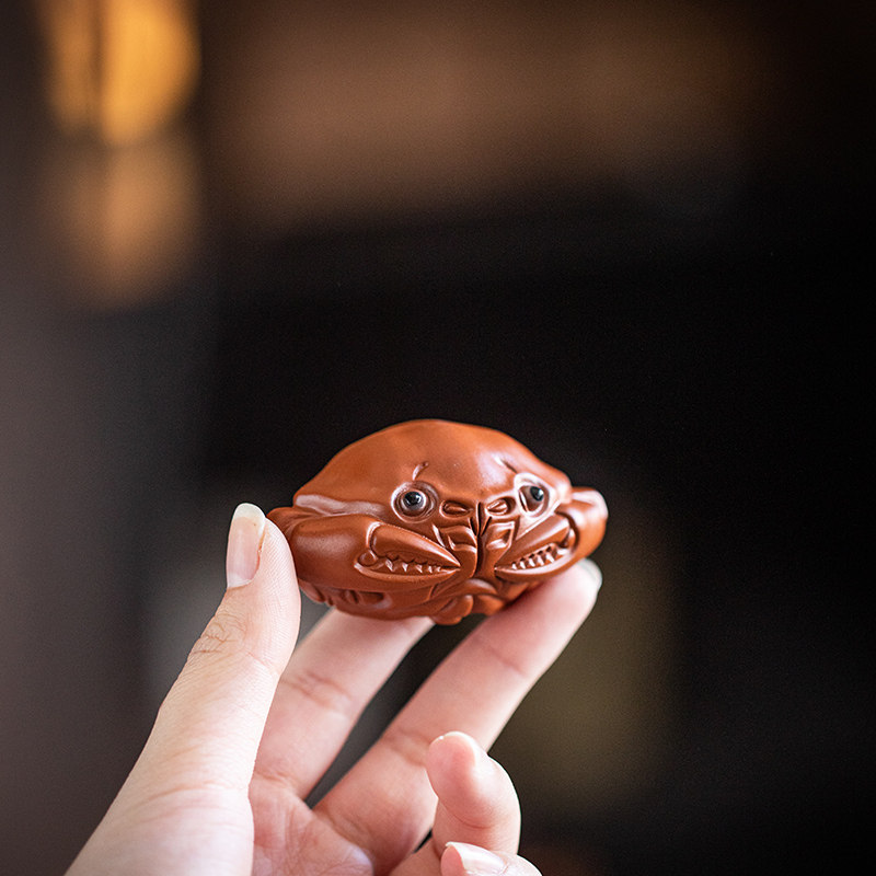 陶瓷小螃蟹茶宠摆件紫砂可养茶y道茶玩创意招财手把件茶台茶桌装