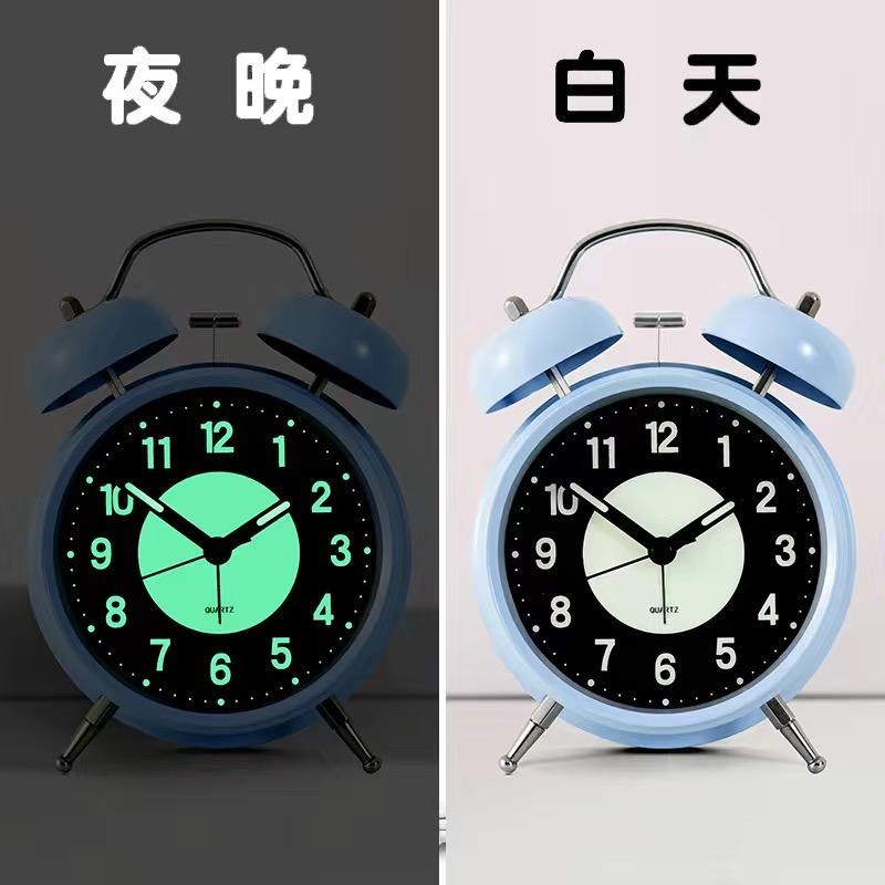 可充电学生闹钟老l式金属打铃超大声走时静夜光室床头小夜灯闹钟