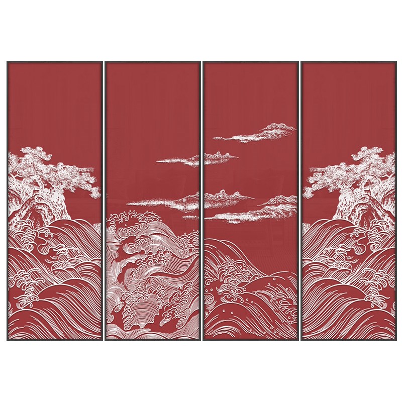 新中式高档客厅沙发背景墙立体喷绘壁画入户玄关抽象山Z水装饰挂