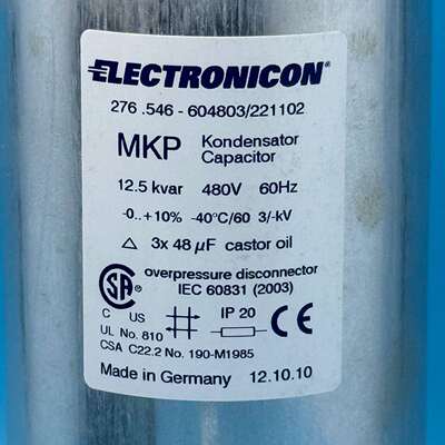 德国 ELECTRONICON 276.546-604803/221102 12.5KVAR 480V 3*48UF