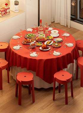 红色凳子极简风风车凳家用可摞叠加厚板凳家用餐厅过年备用圆凳子