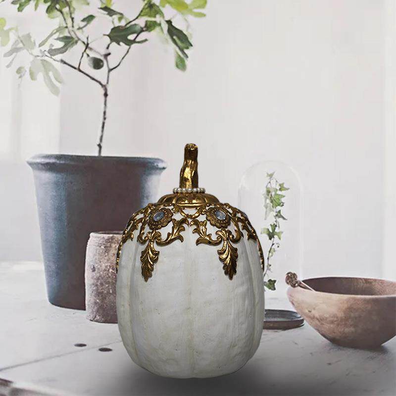 精致金边花纹复古南瓜摆件 树脂工艺品