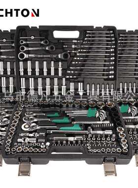 跨境热销151件套黑盒绿柄24齿棘轮扳手套筒组套家用修车工具套装