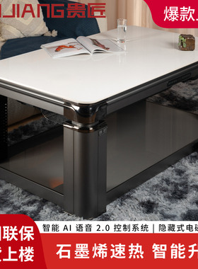 贵匠旗舰店 取暖桌G24-150C80家用电暖桌子智能升降烤火白色茶几