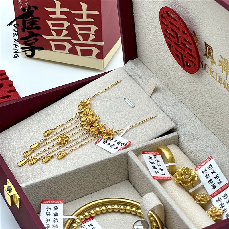 五金首饰结婚仿真五金沙金套装梅花落雪古法手镯项链耳饰戒指套装