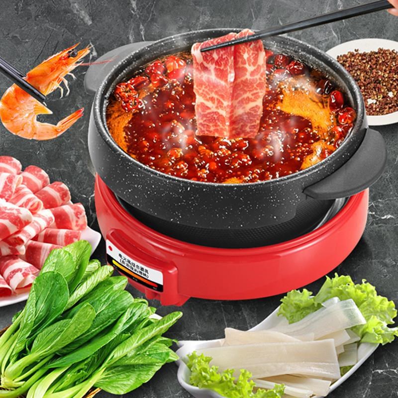 韩式铸铁麦饭石乌龟锅火锅烧烤一体家用多功能烤肉锅电烤盘烤肉盘