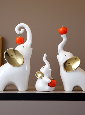 大象摆件招财一家三口客厅玄关电视酒柜装饰品高级感新家乔迁礼物