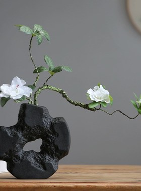 新中式陶瓷花瓶摆件简约侘寂风插花创意家居客厅书房样板间装饰品