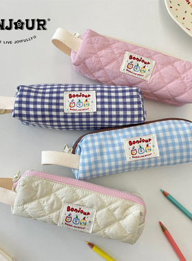 Bonjour原创新款学生简约拉链笔袋高颜值铅笔盒女生可爱收纳包