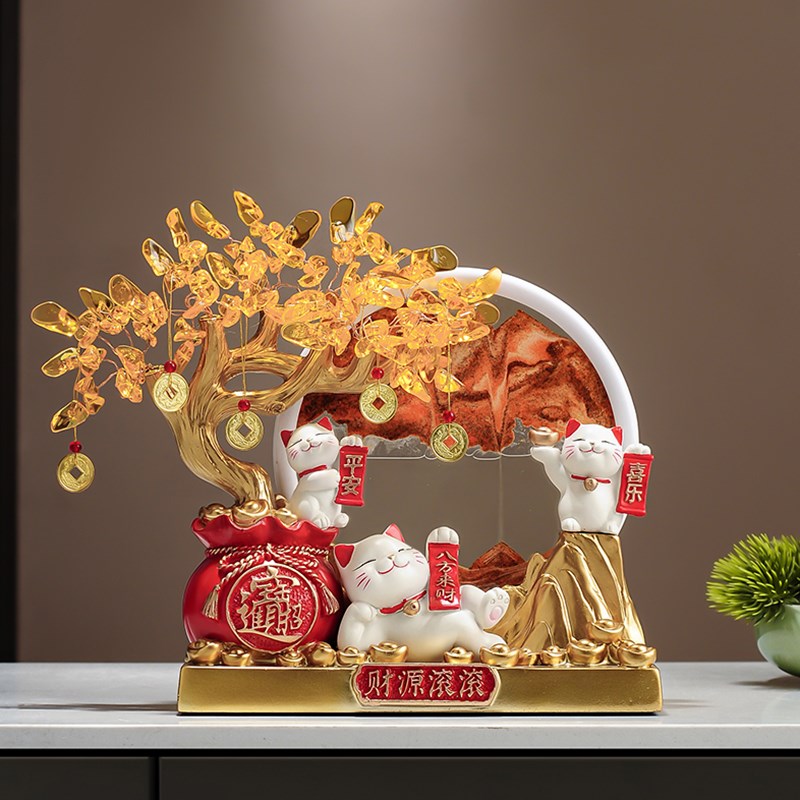 发财树流沙画招财猫摆件开业礼物店铺前台装饰品客厅乔迁新居礼品图片