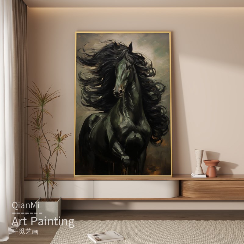 骏马英姿玄关挂画现代轻奢高档抽象书房办公室壁画客厅别墅装饰画图片