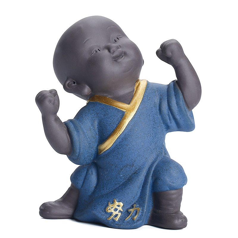 精品创意紫砂小和尚加油努力奋斗拼博功夫茶道茶宠摆件手工茶玩可