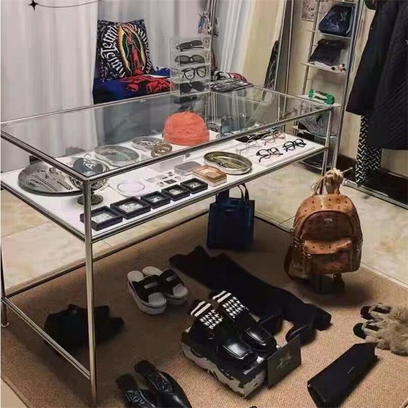 服装店流水台不锈钢玻璃展示台移动桌子定做精品货架陈列架鞋包架