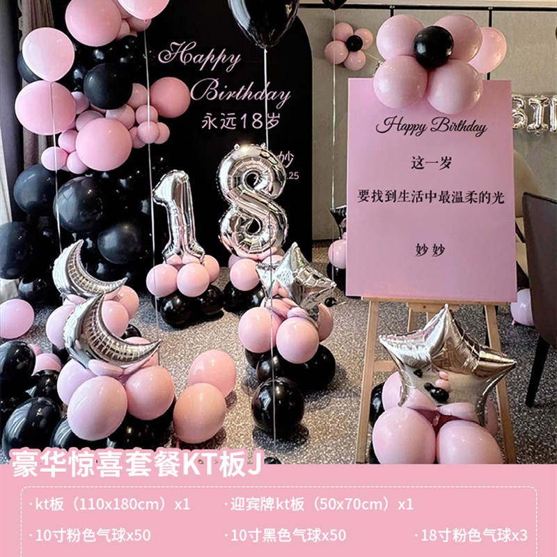生日场景布置装饰j气球女孩18岁十八20高级感派对气氛背景墙kt板3