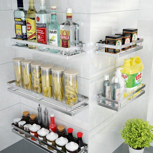 加厚304不锈钢厨房置物架免打孔壁挂墙上调味料架收纳整理用品角