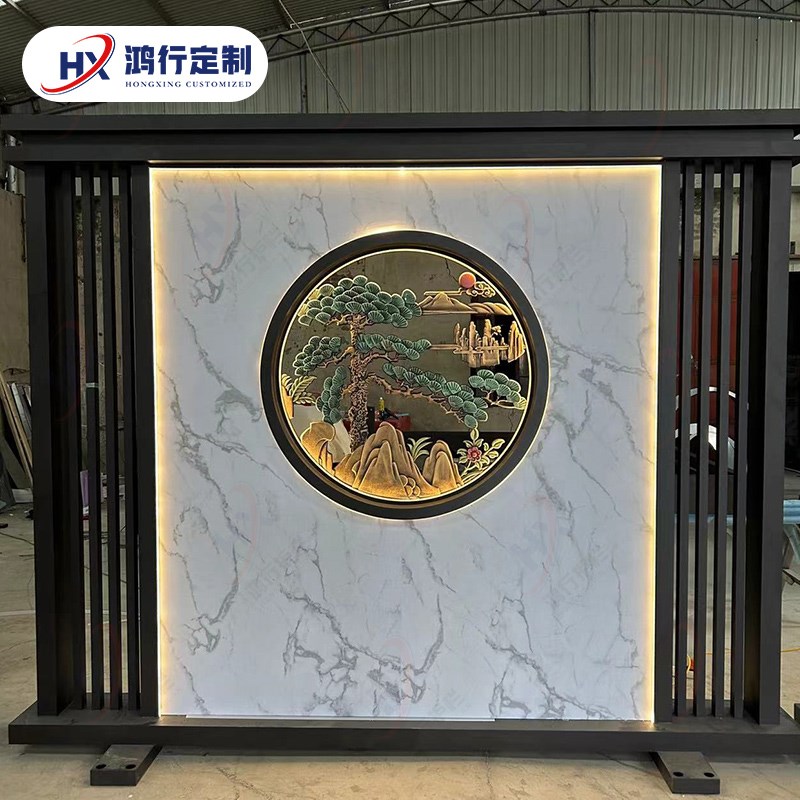 新中式铝合金f屏风别墅庭院隔断户外花园影壁墙铝艺装饰迎门背景