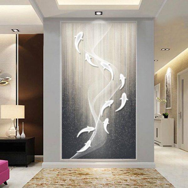 九鱼图玄关装饰画抽象简约入户正对门壁画轻奢现代高级感墙纸壁纸