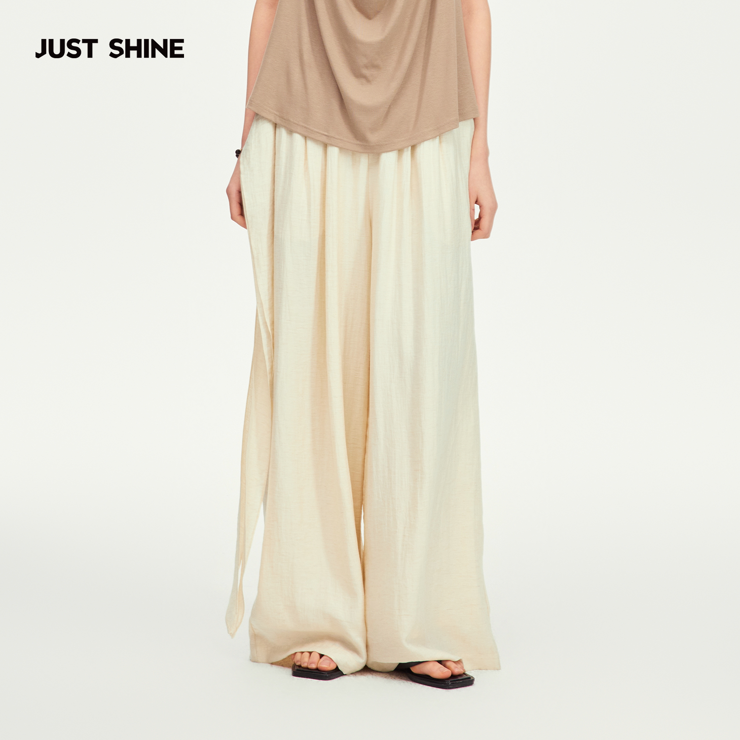 JUST SHINE/时晒新中式慵懒风棉麻休闲通勤度假出游系带阔腿裤薄图片