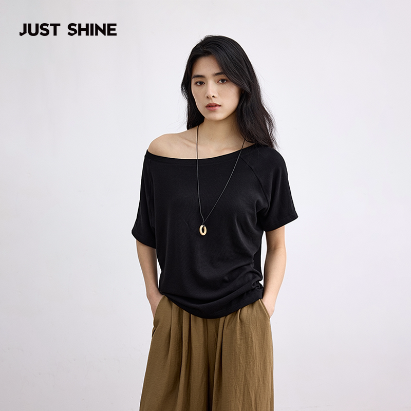 JUSTSHINE高级感露肩短袖T恤图片