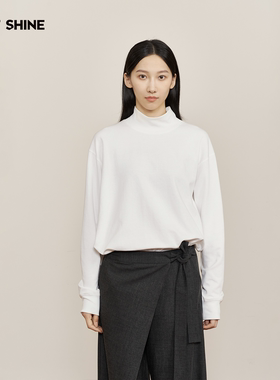 JUST SHINE 2025秋ins风白色半高领长袖上衣高级感内搭打底 T 恤