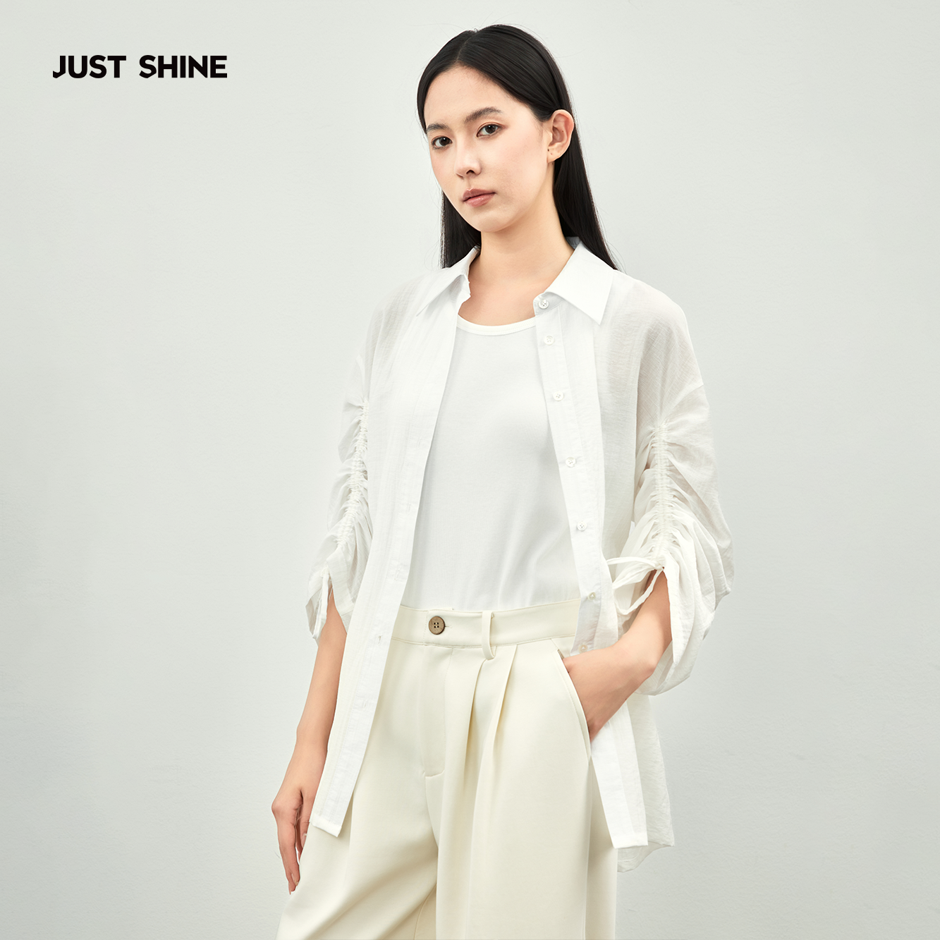 收腰衬衫醋酸轻薄显瘦衬衣